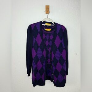 Vintage St. John Purple and Navy Cardigan